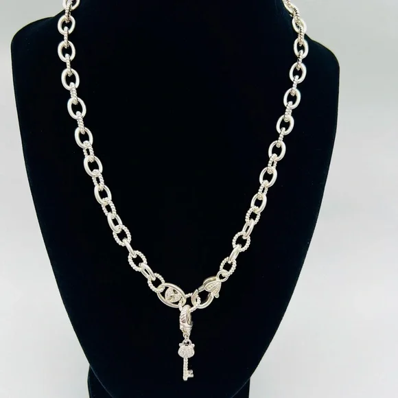 Judith Ripka Sterling Silver “Key to my Heart” Necklace 18” with Key Charm